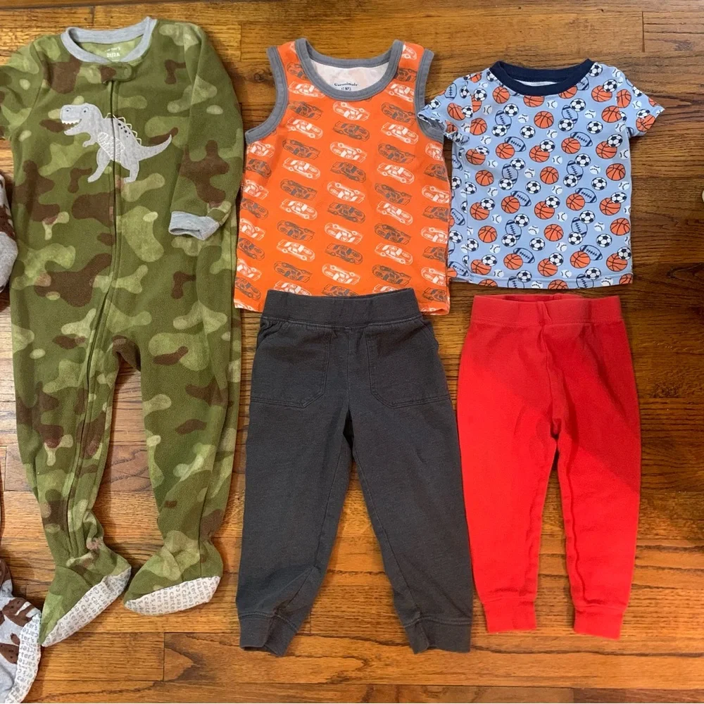 Baby Toddler Boy LS Footed Fleece Pajama Onesies Shirt Pant Sets 2T / 24 Months